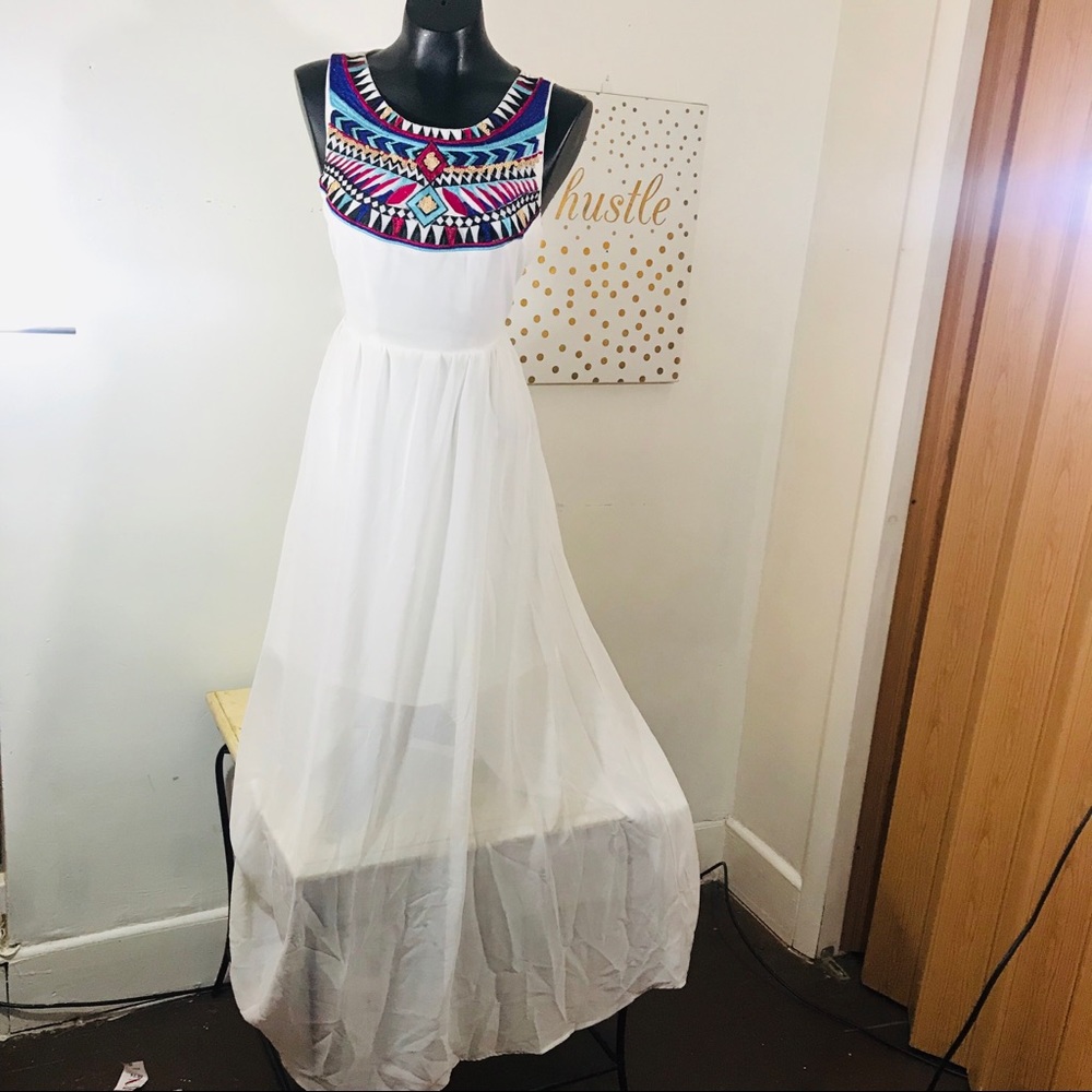 Embroidered Chiffon Maxi Dress